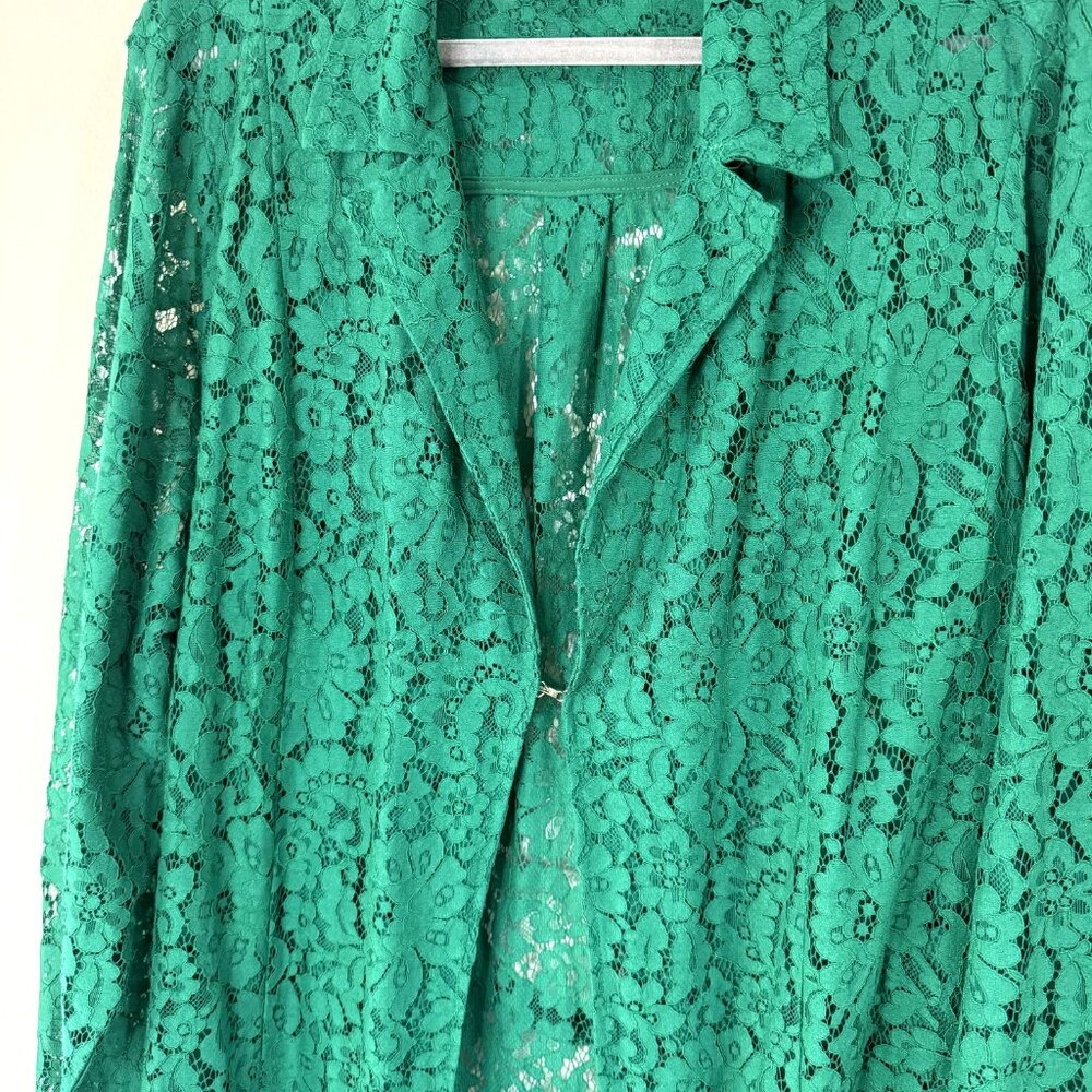 Torrid Floral Lace Trench Coat Duster Cardigan Size 4 / 4X Kelley Green Jacket - Picture 9 of 16